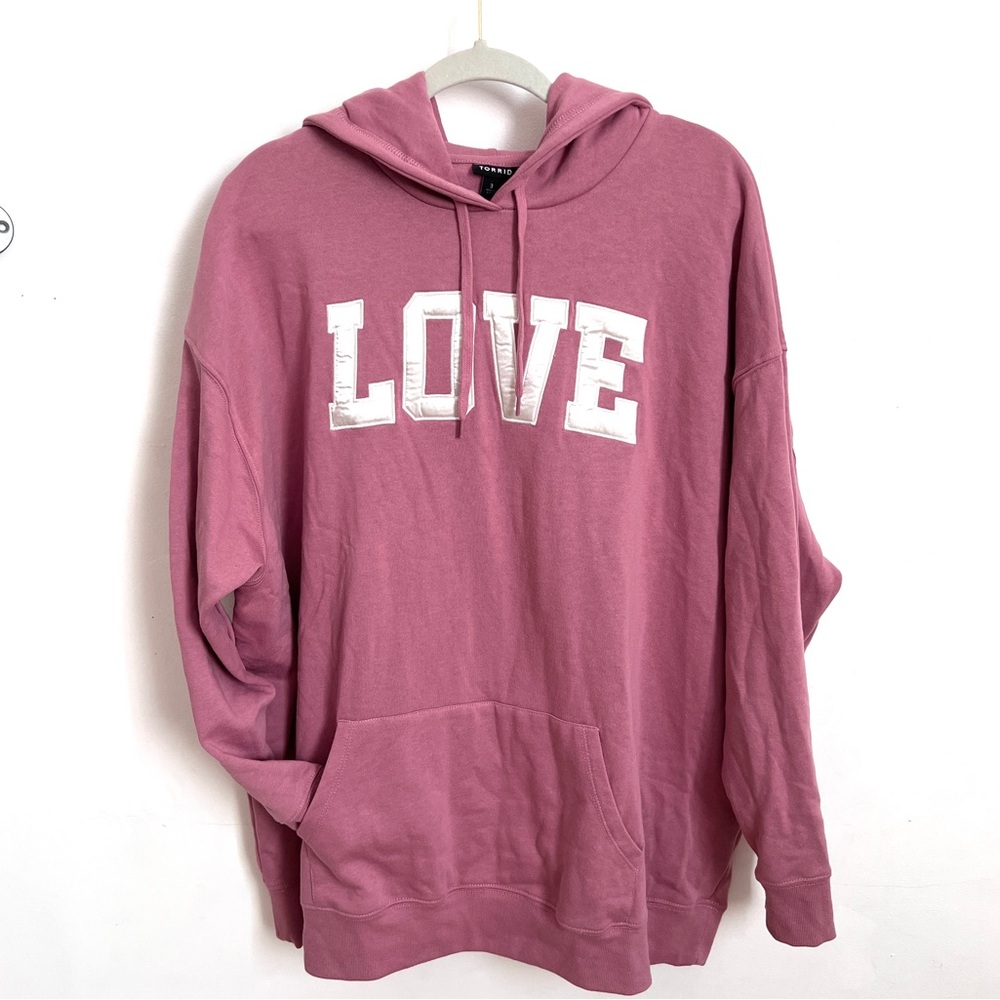 Torrid LOVE Graphic Hoodie 3X Plus Mauve Purple or Dusty Pink Sweatshirt Cozy